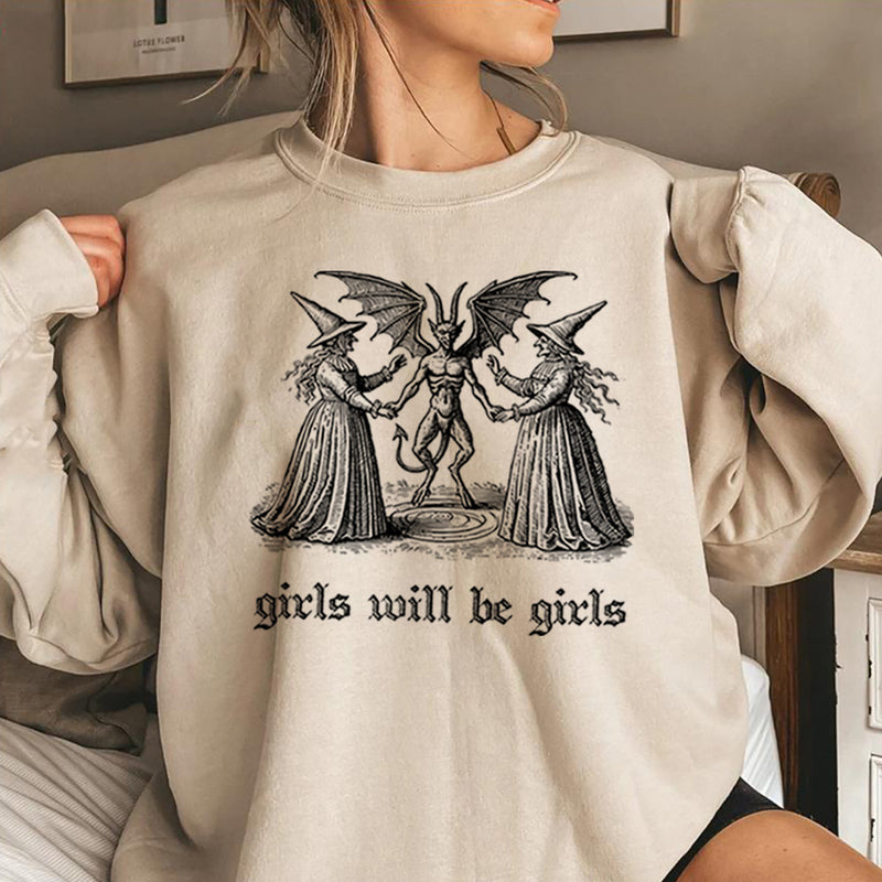 Girls Will Be Girls Witch Sweatshirt Vintage Halloween