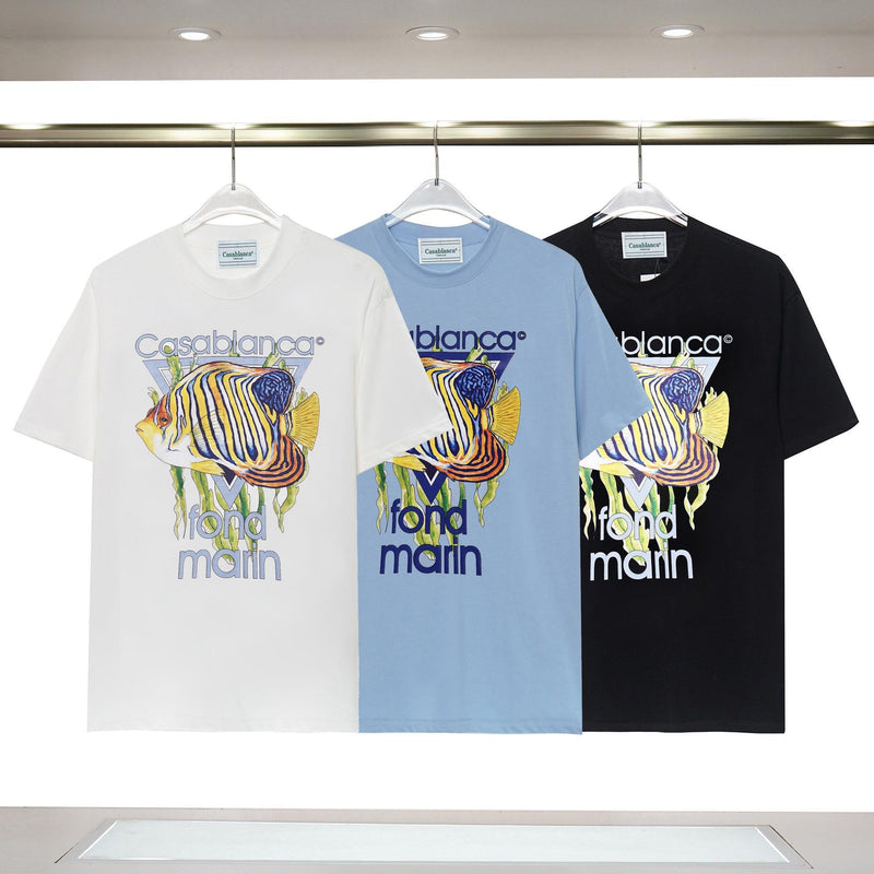 Casablanca T Shirts Ocean Fish Crew Neck Loose Tee