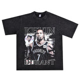 Basket Ball Star T Shirt Basketball Kevin Durant Washed Distressed Printed T-Shirt Personalized Short Sleeve Pure Cotton