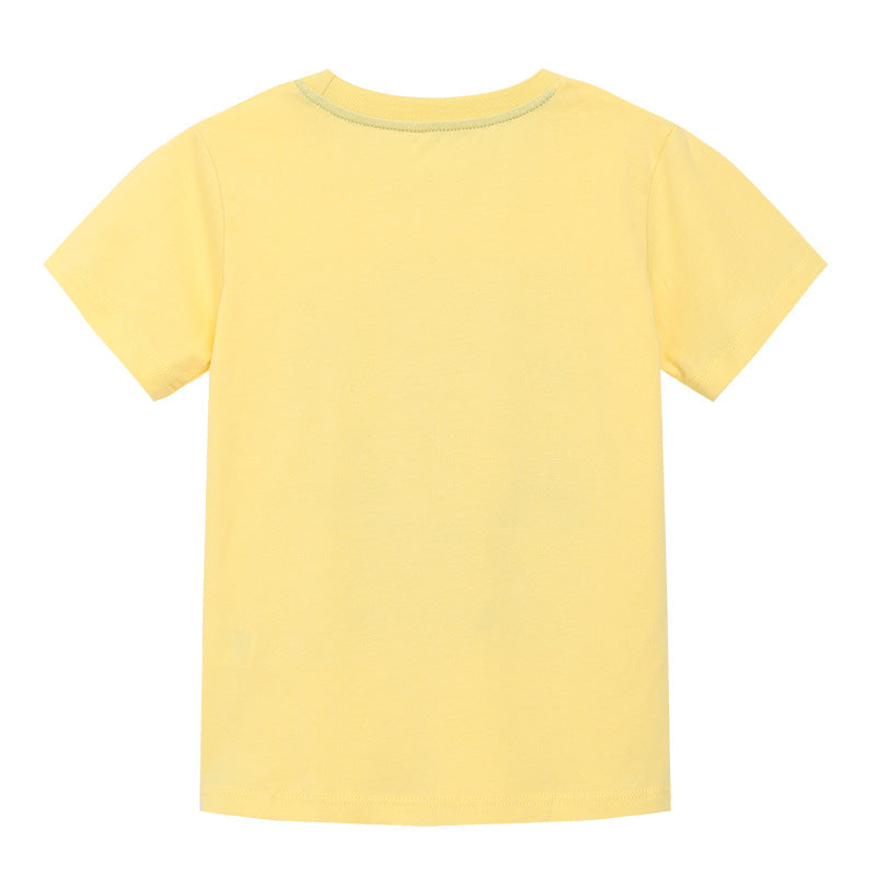 Boy T Shirt T-shirt Summer round Neck Boys' Short Sleeve Bottoming Shirt Knitted Cotton Cartoon Printed Children