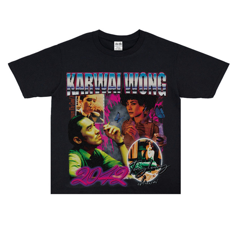 Film Star T Shirt Short Sleeve American Retro Loose round Neck T-shirt for Men and Women