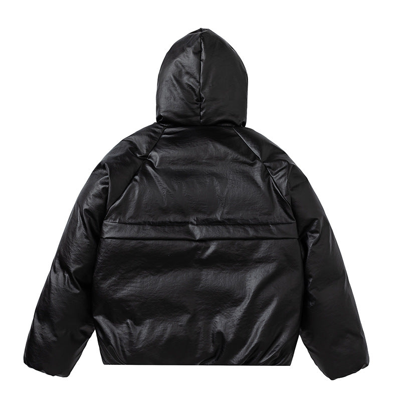 Unisex Down Jacket Men's Winter Thickened Leather Hooded Cotton Jacket