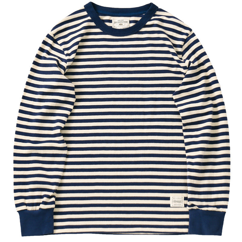 Mariner Shirt Horizontal Striped American Retro Sports T-shirt Men's Long Sleeve Spring and Autumn Navy-Striped Shirt