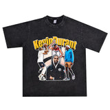 Basket Ball Star T Shirt Basketball Kevin Durant Washed Distressed Printed T-Shirt Personalized Short Sleeve Pure Cotton