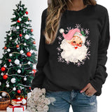 Christmas Pink Claus Print Crew Neck Sweatshirts