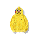 Bathing Ape Hoodie Shark WGM Letter Print Camo Yellow Hooded Cardigan Sweater Jacket