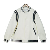 Rhude Hoodie White Line Stitching Contrast Color Leather Jacket Baseball Uniform
