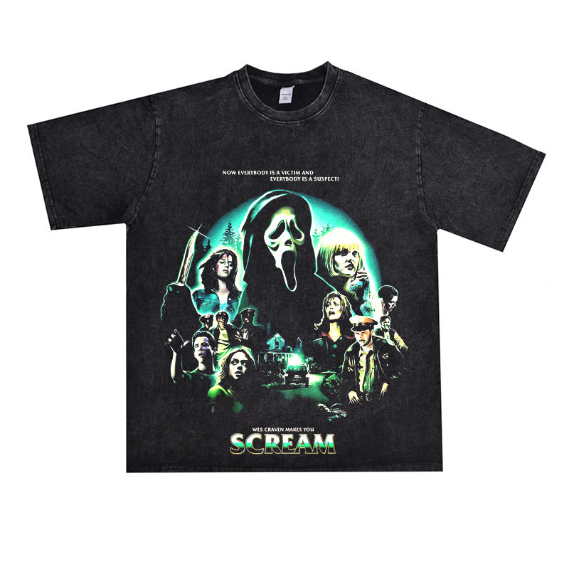 Film Star T Shirt Cotton Loose Nostalgic Short Sleeve American Retro Trendy Niche T-shirt for Men