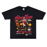 Basket Ball Star T Shirt Lebron James Washed Distressed Street American T-Shirt Loose