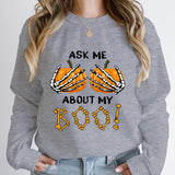Halloween Pumpkin Ask Me About My Boo Print Round Neck