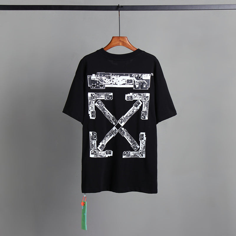 Off Whtie T Shirts Distressed Arrow Print Male And Female Trendy Brand Short Sleeve