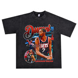 Basket Ball Star T Shirt Basketball Kevin Durant Washed Distressed Printed T-Shirt Personalized Short Sleeve Pure Cotton