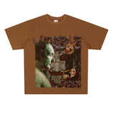 Film Star T Shirt Pure Cotton Loose Short Sleeve American Retro Trendy Printed round Neck T-shirt for Men