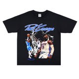 Basket Ball Star T Shirt Basketball Paul George Washed Distressed Printed T-Shirt Vintage Cotton Short Sleeve