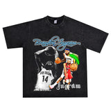 Basket Ball Star T Shirt Basketball Washed Distressed Short Sleeve Printed round Neck Loose T-shirt Pure Cotton