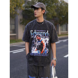 Basket Ball Star T Shirt Basketball Short Sleeve Anthony Edwards Washed Distressed T-shirt Loose