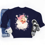 Christmas Pink Claus Print Crew Neck Sweatshirts