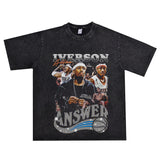 Basket Ball Star T Shirt Allenezailiverson Washed Distressed T-Shirt Printed Retro Loose