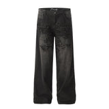 Unisex Pants Make Old Patch Embroidered Loose Jeans