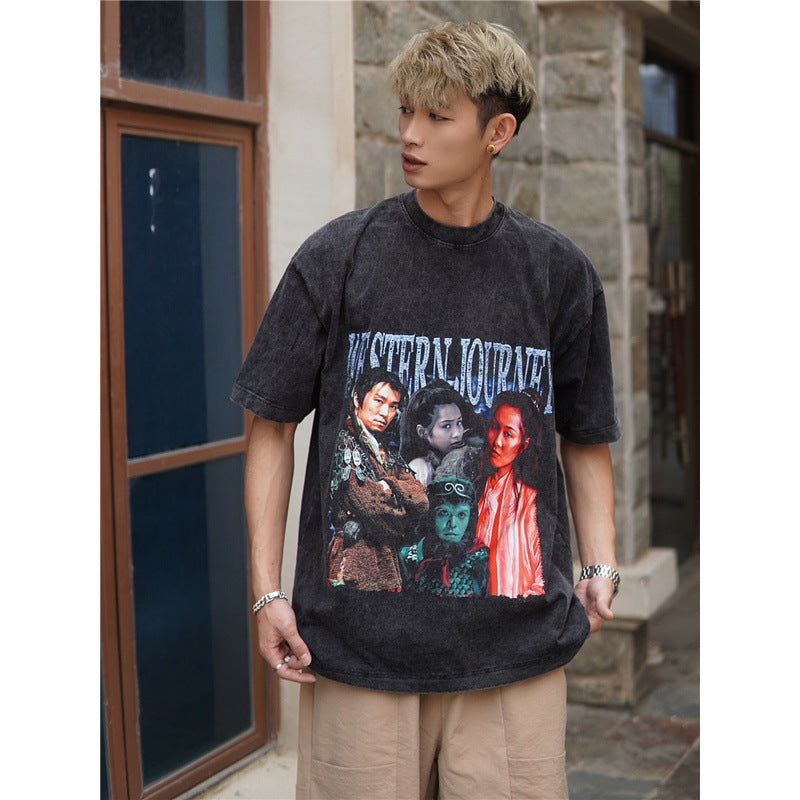 Film Star T Shirt Movie Westward Journey Stephen Chow Trendy Pure Cotton Short Sleeve Loose T-shirt