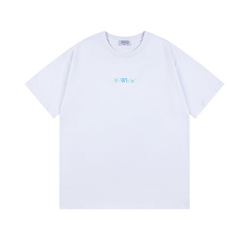 Off White T Shirts OW gradual change Arrow Pattern Crew Neck Pullover Short Sleeve