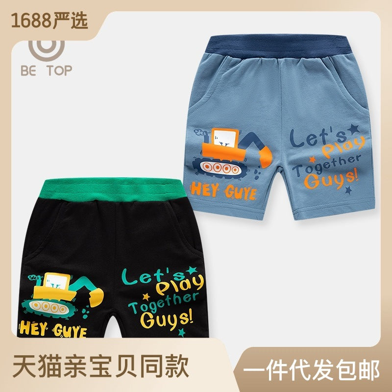 Boy Shorts Boys' Shorts Summer Children's Baby Pants Fifth Pants Cartoon Engineering Car Printing