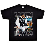 Basket Ball Star T Shirt Jayson Tatum Washed Distressed Printed T-Shirt Loose Retro Short Sleeve