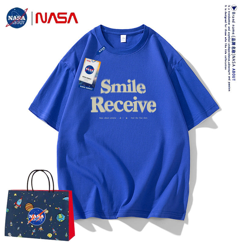 Nasa T Shirt Short Sleeve T-Shirt Men'S And Women'S Loose Half Sleeve Round Neck Summer