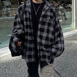 MIJKO Mens Jacket Fake Two Piece Splicing Black and White Grid Jacket