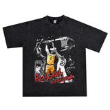 Basket Ball Star T Shirt Basketball Washed Distressed Printed Short Sleeve American Retro T-shirt Pure Cotton