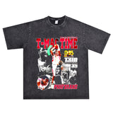 Basket Ball Star T Shirt Washed Distressed Printed T-shirt Short Sleeve Loose Retro Cotton