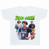 Basket Ball Star T Shirt Jalen Green Washed Distressed Printed T-Shirt Retro Short Sleeve Loose