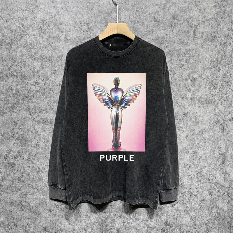 Purple Brand Distressed Long Sleeve Shirt Fashion Distressed Loose Long-sleeved Top