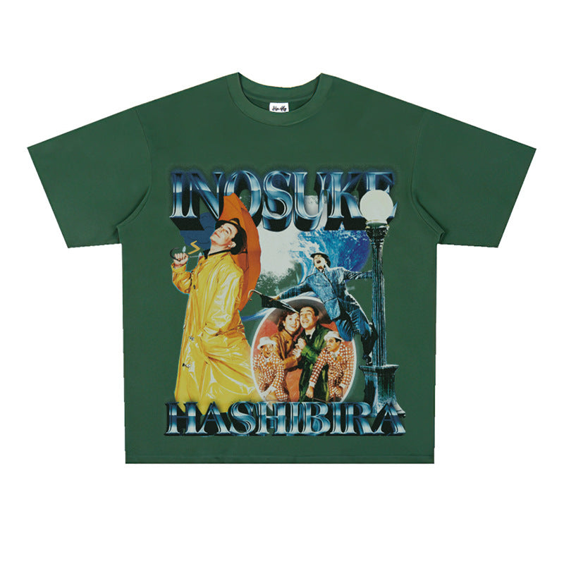 Film Star T Shirt Old Movie Singin'in the Rain Loose Retro Street Pure Cotton American T-shirt Men and Women