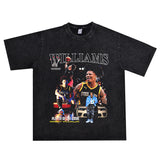 Basket Ball Star T Shirt Mikey Williams Washed Distressed T-shirt Short Sleeve Loose