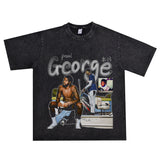 Basket Ball Star T Shirt Basketball Paul George Washed Distressed Printed T-Shirt Vintage Cotton Short Sleeve