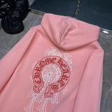 Chh Chrome Hearts autumn and winter pink horseshoe phantom LOGO hooded sweater