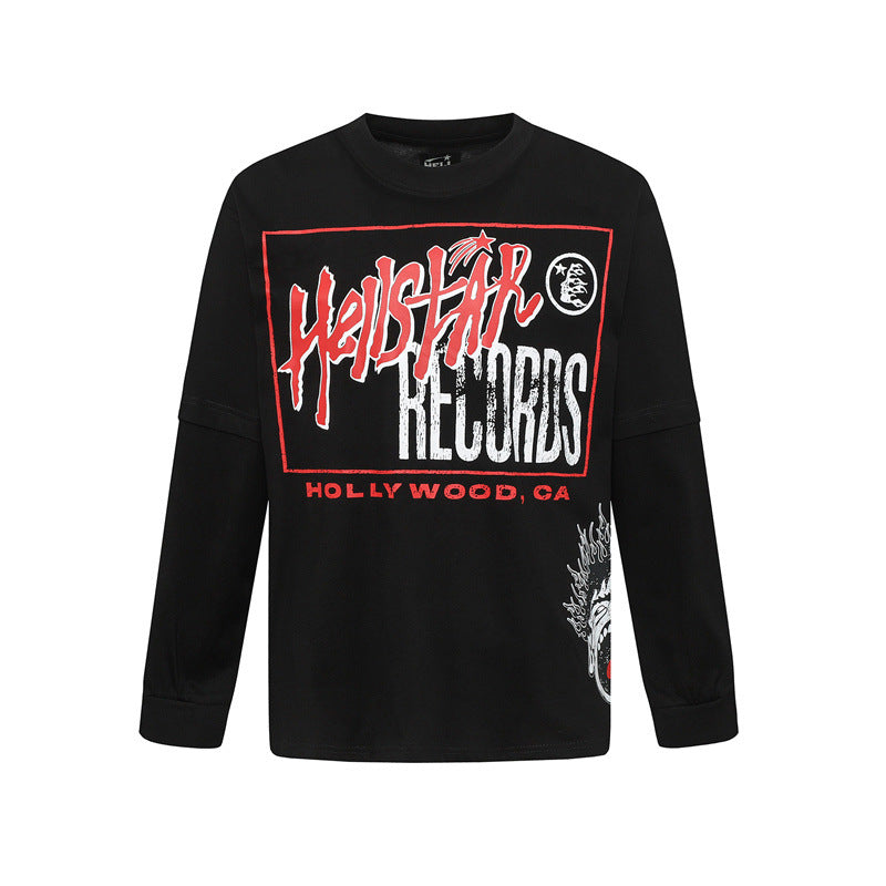 HS long-sleeve T-shirt graffiti portrait print loose version casual long sleeve