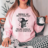 Halloween Cat Buckle Up Butter Cup Print Pullover For Women