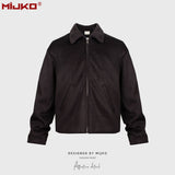 MIJKO Men Jacket Splicing Design Neutral Woolen Unisex Short Jacket