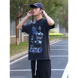 Basket Ball Star T Shirt Basketball Washed Distressed Printed T-shirt Retro Short Sleeve Hip Hop round Neck Loose