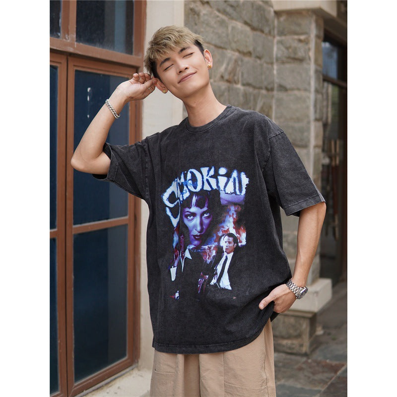 Film Star T Shirt Cotton Short Sleeve Loose round Neck Retro Design T-shirt