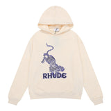Rhude Hoodie Leopard Printed Cotton Men and Women Couple Hooded Sweater