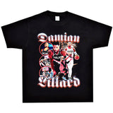 Basket Ball Star T Shirt Damian Lillard Short Sleeve Washed Distressed T-shirt Loose