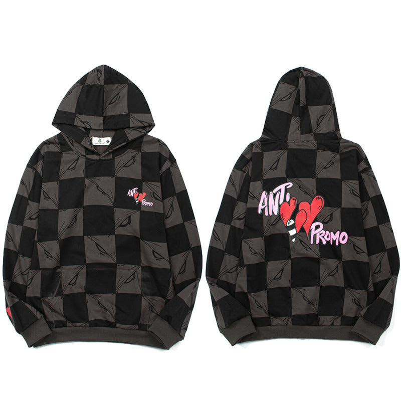 Checkered Heart Hooded Sweatshirt