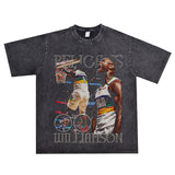 Basket Ball Star T Shirt Wash Distressed T-shirt Retro Short Sleeve