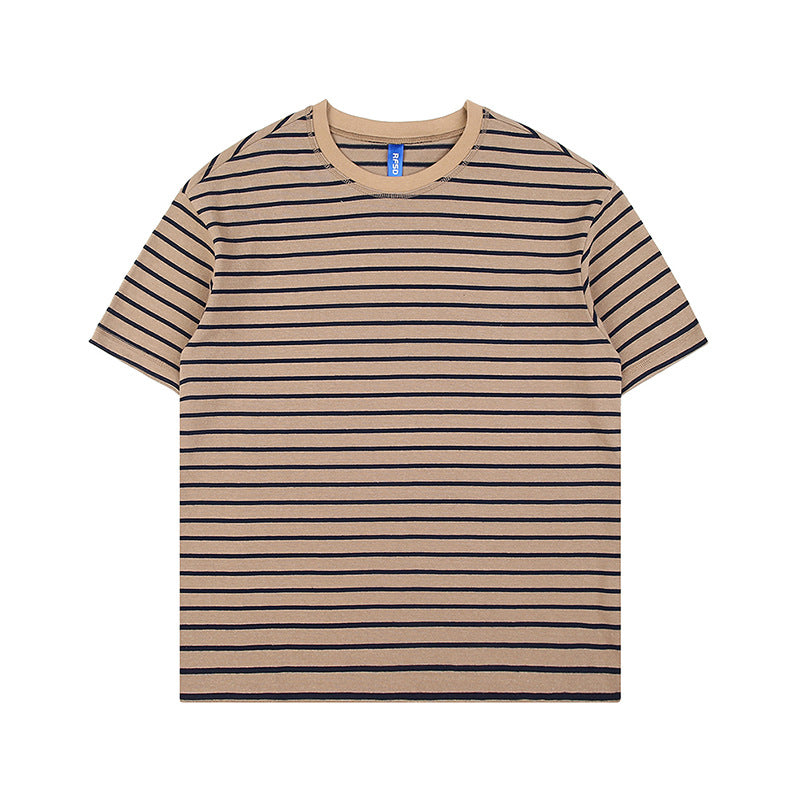 Mariner Shirt Summer Cotton Contrast Color Striped Loose Short Sleeve T-shirt Men's Fashion