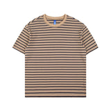 Mariner Shirt Summer Cotton Contrast Color Striped Loose Short Sleeve T-shirt Men's Fashion