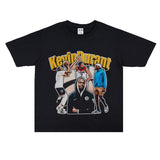 Basket Ball Star T Shirt Basketball Kevin Durant Washed Distressed Printed T-Shirt Personalized Short Sleeve Pure Cotton