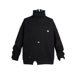 MIJKO Mens Jacket Turtleneck Knitted Ripped Sweater